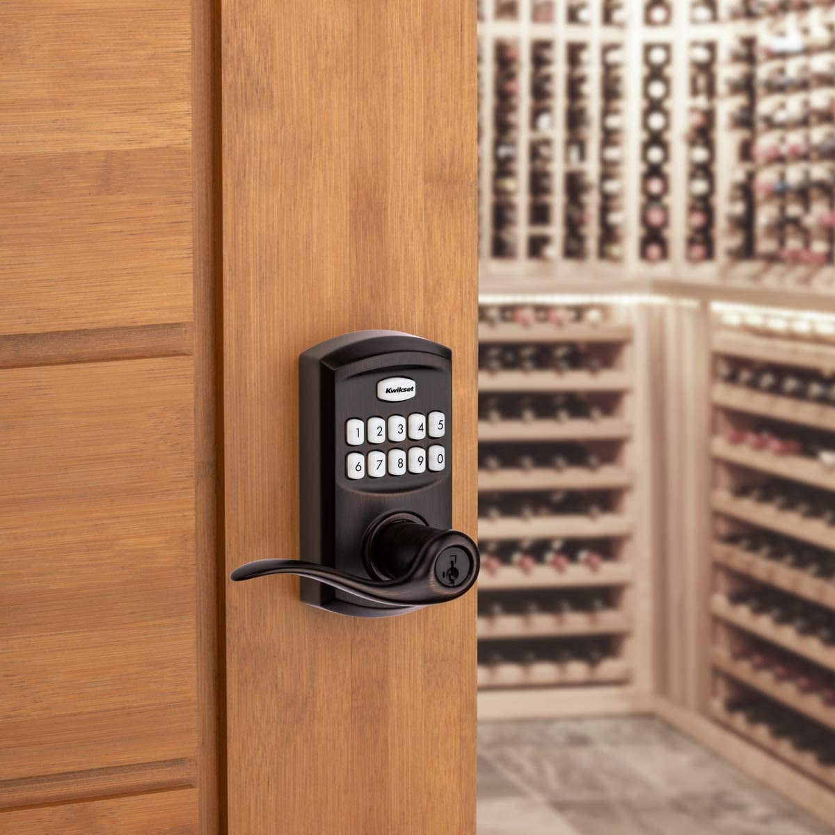 SmartCode 917 Keypad Keyless Entry Electronic Lever Deadbolt with Tustin Door Handle and SmartKey Security in Venetian Bronze