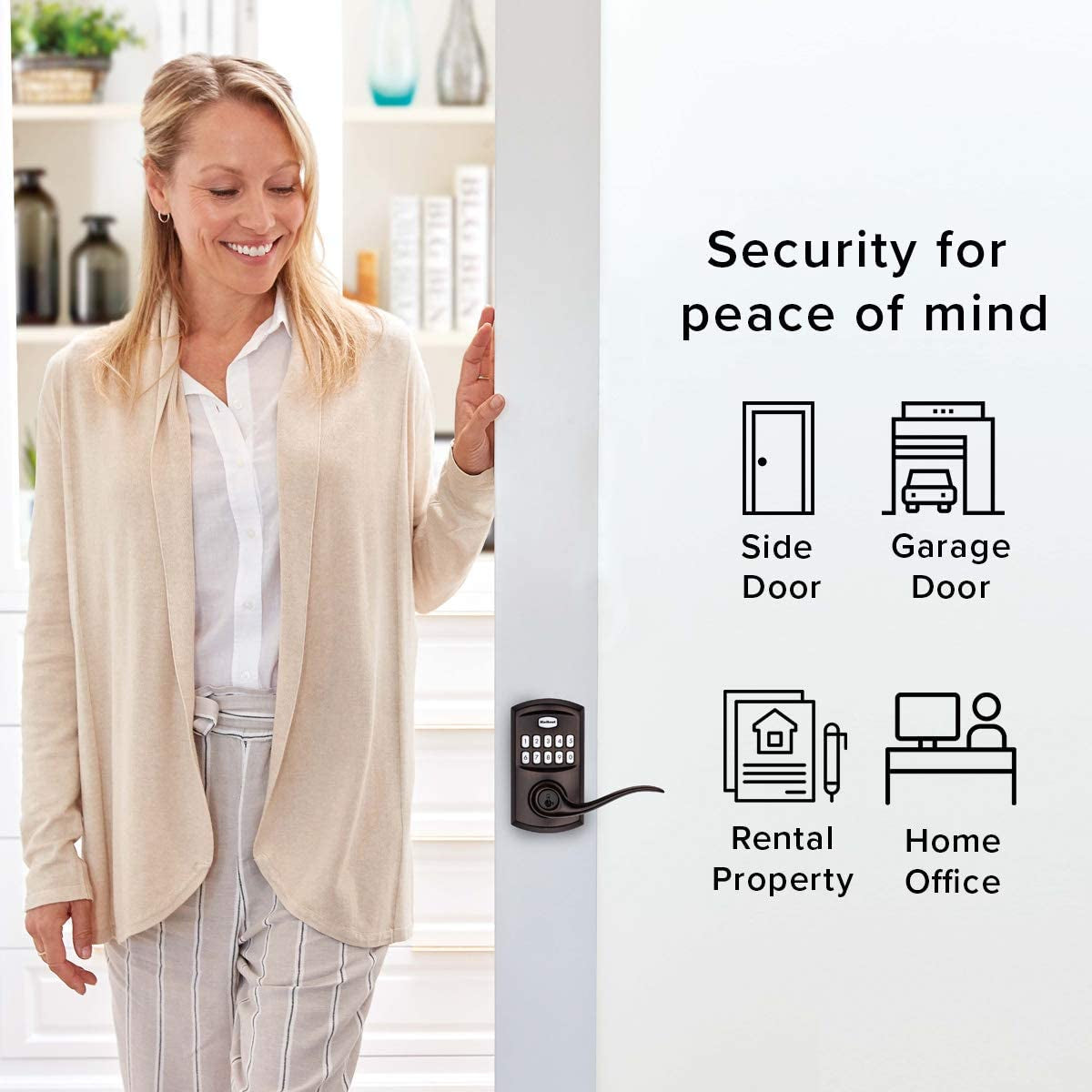 SmartCode 917 Keypad Keyless Entry Electronic Lever Deadbolt with Tustin Door Handle and SmartKey Security in Venetian Bronze