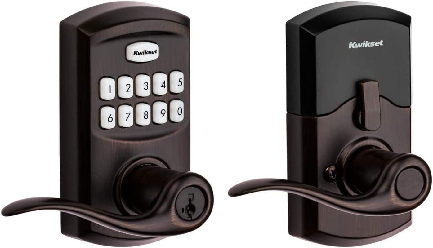 SmartCode 917 Keypad Keyless Entry Electronic Lever Deadbolt with Tustin Door Handle and SmartKey Security in Venetian Bronze