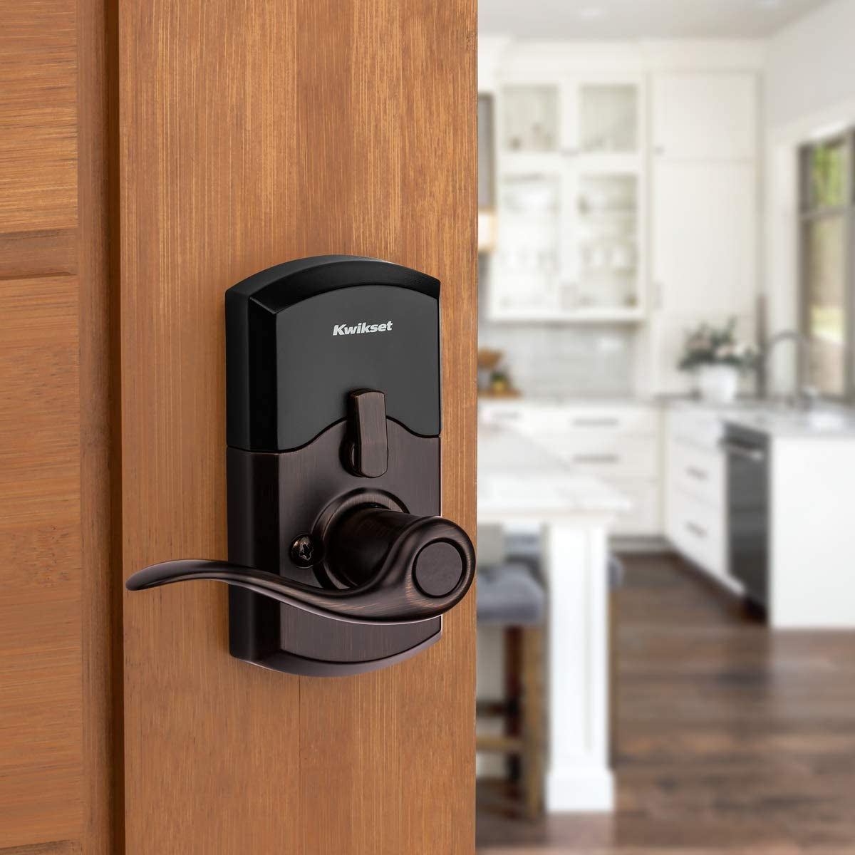 SmartCode 917 Keypad Keyless Entry Electronic Lever Deadbolt with Tustin Door Handle and SmartKey Security in Venetian Bronze