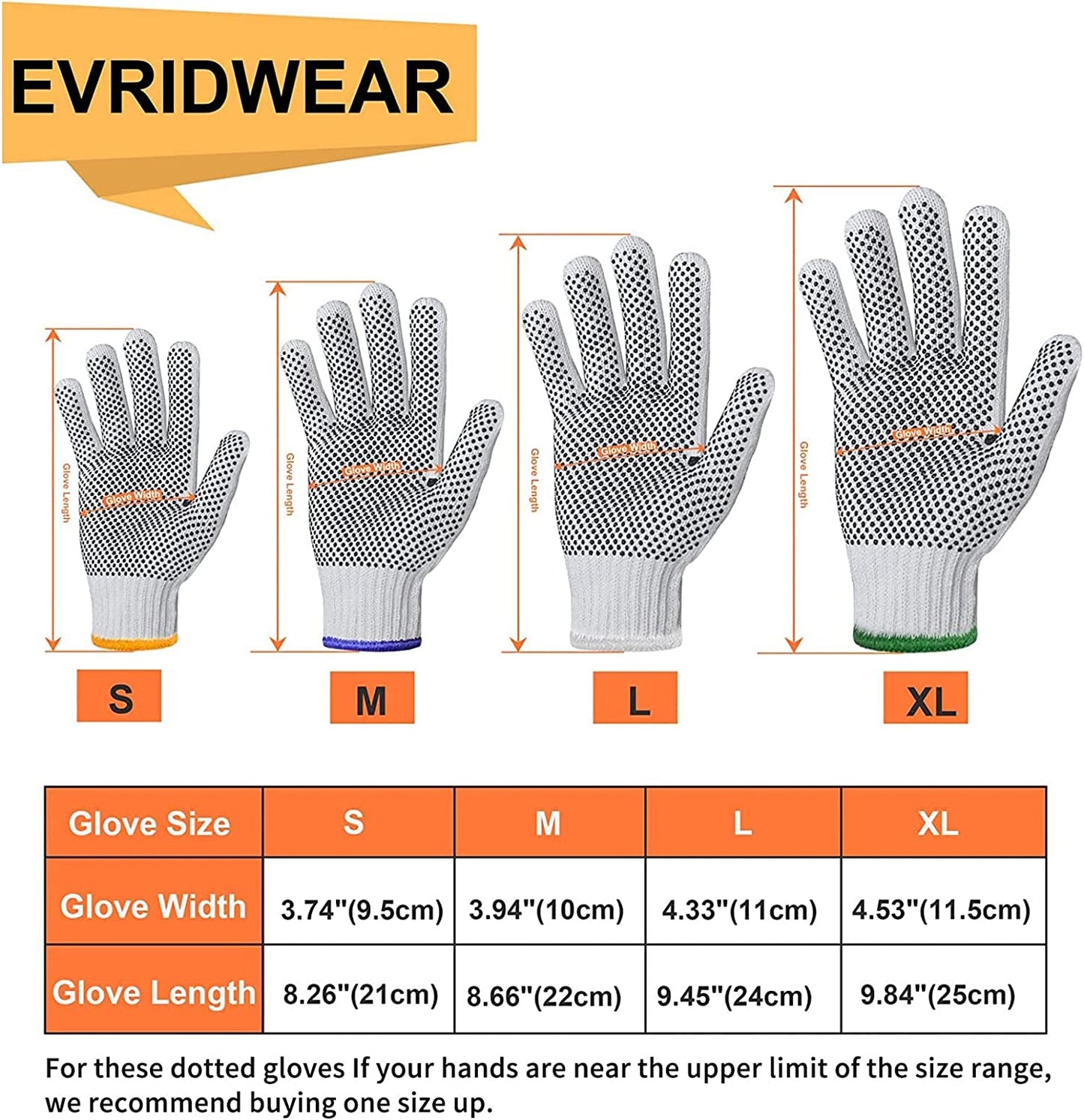 Cotton Polyester String Knit Shell Safety Protection Work Gloves for Painter Mechanic Industrial Warehouse Gardening Construction Men & Women 12 Pairs, with One Side Dots, L Size