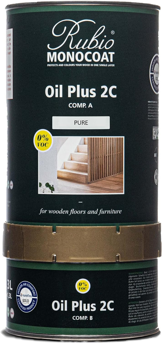 Wood Oil Finish 650 Ft² - Pure | Oil plus 2C | Quick-Dry, Eco-Friendly Linseed Wood Oil for Indoor Use, Includes Accelerator (Part B) | Protector | 1.3 L