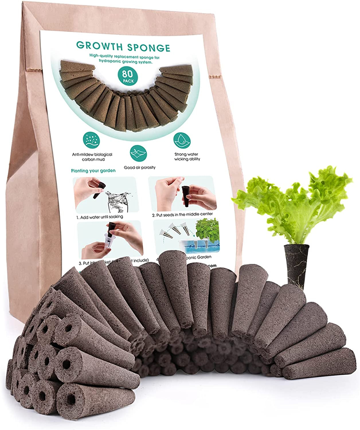 80 Pack Grow Sponges, Seed Starter Pods Replacement Root Growth Sponges Kit Compatible with Aerogarden, Refill Pods for Hydroponic Indoor Garden Growing System